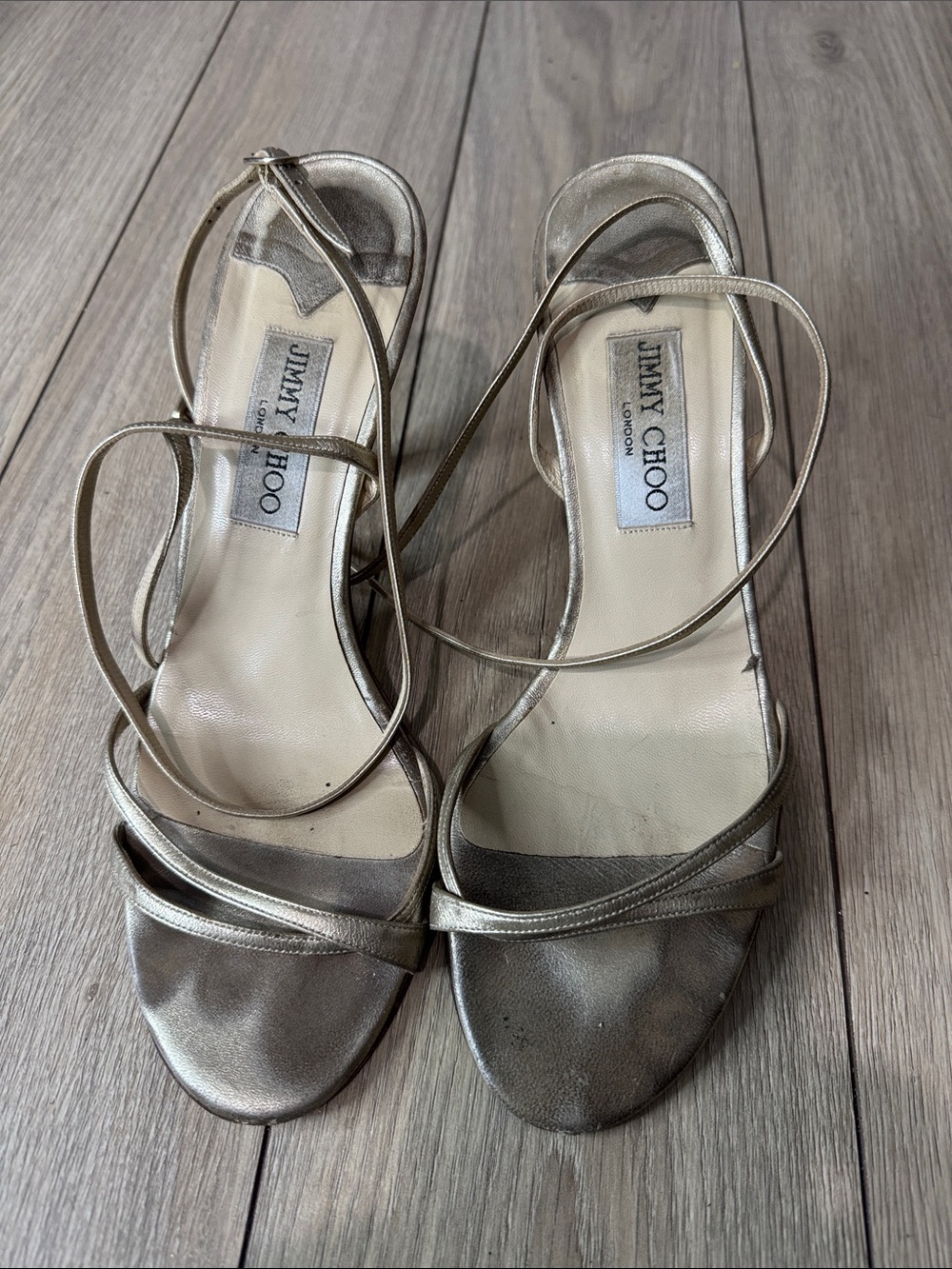 Jimmy Choo Gold Leather Strappy Heels